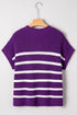 Striped Raw Edge Patch Pocket Drop Shoulder Short Sleeve Sweater